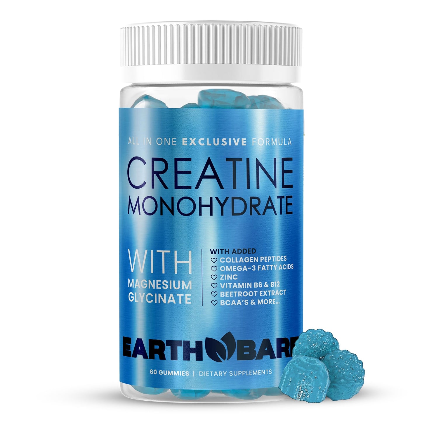 Earth Bare Creatine Monohydrate and Magnesium Gummies for Adults | Beta Alanine Collagen Peptides L-Arginine B Vitamins | 60 Gummies