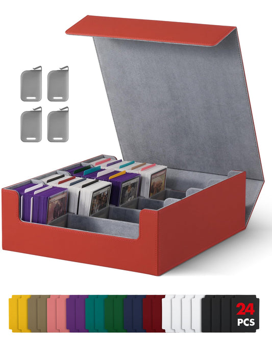 UAONO Card Storage Box for Trading Cards 2400+ MTG Commander Deck Box With 24pcs Colorful Divider Card Case Fits for Magic TCG PTCG Game Cards (Red)