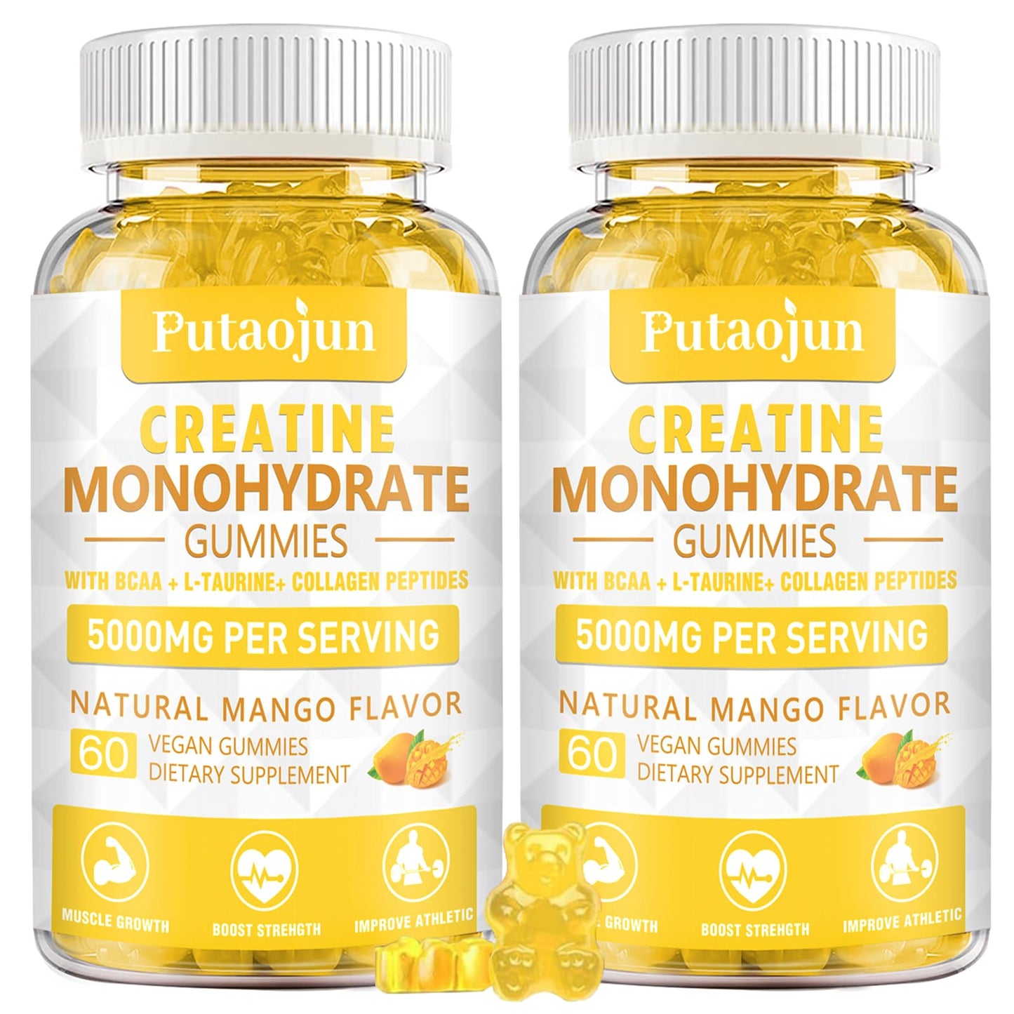 Creatine Monohydrate with Vitamins D3 & B12 | Sugar-free Hydrolyzed Collagen & Creatine gummies | Formulated to enhance Muscle Strength | Workout supplement suitable for men & women | 120 Count