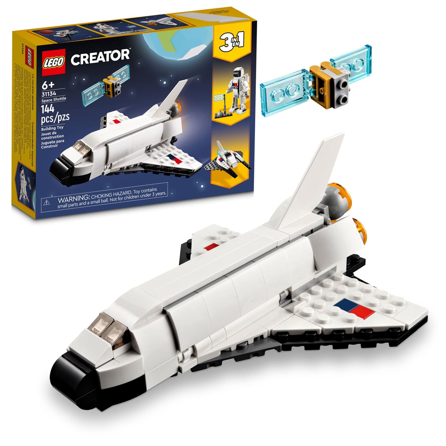 LEGO Creator 3 in 1 Space Shuttle Toys - Space Toys Building Set for Boys & Girls Ages 6+ - Option to Build 2 Spaceships or Astronaut - Educational Gift for Kids Birthday & Holidays - 31134