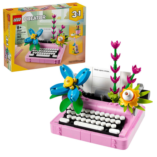 LEGO Creator 3 in 1 Typewriter with Flowers - Building Toy with 3 Building Options Typewriter Flowerpot with Pen & Notebook or Keytar - Gift Idea for Birthdays - 31169