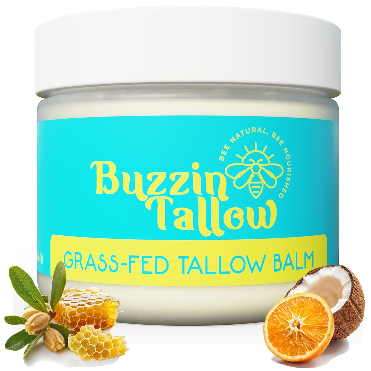 Grass Fed Beef Tallow Balm For Skin Face Cream Moisturizer - Eczema Rosacea Acne Diaper Rash Stretch Marks Psoriasis Tattoo Aftercare: Organic Beeswax Jojoba Oil - Adult & Baby