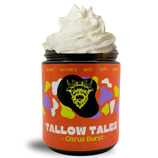 Tallow Tales Grass Fed/Grass Finished Organic Beef Tallow Cream - Face + Body | Citrus Burst (Orange Lemongrass Frankincense + Rosemary Essential Oils) | Organic Jojoba Oil Blend (8 Fl Oz)(C2)